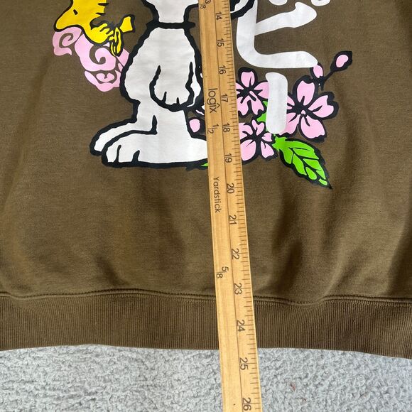 Peanuts Snoopy Hoodie Womens Small Brown Floral Sweatshirt Graphic Double Sided - Picture 6 of 8